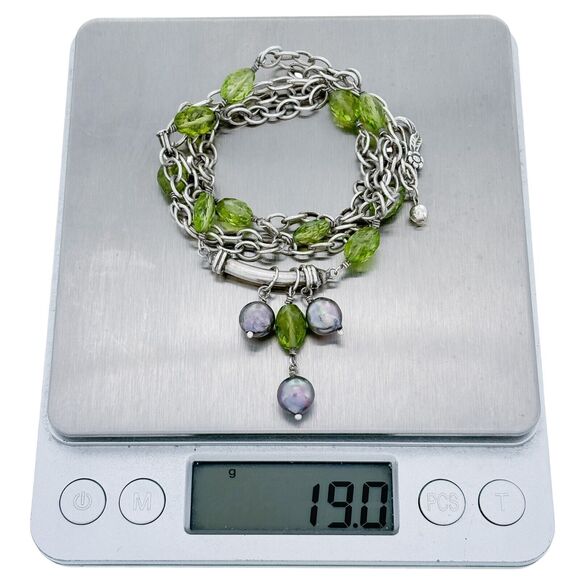 Vintage Silver Tone Pearl and Prasiolite Dangle Necklace 19" - Picture 4 of 4